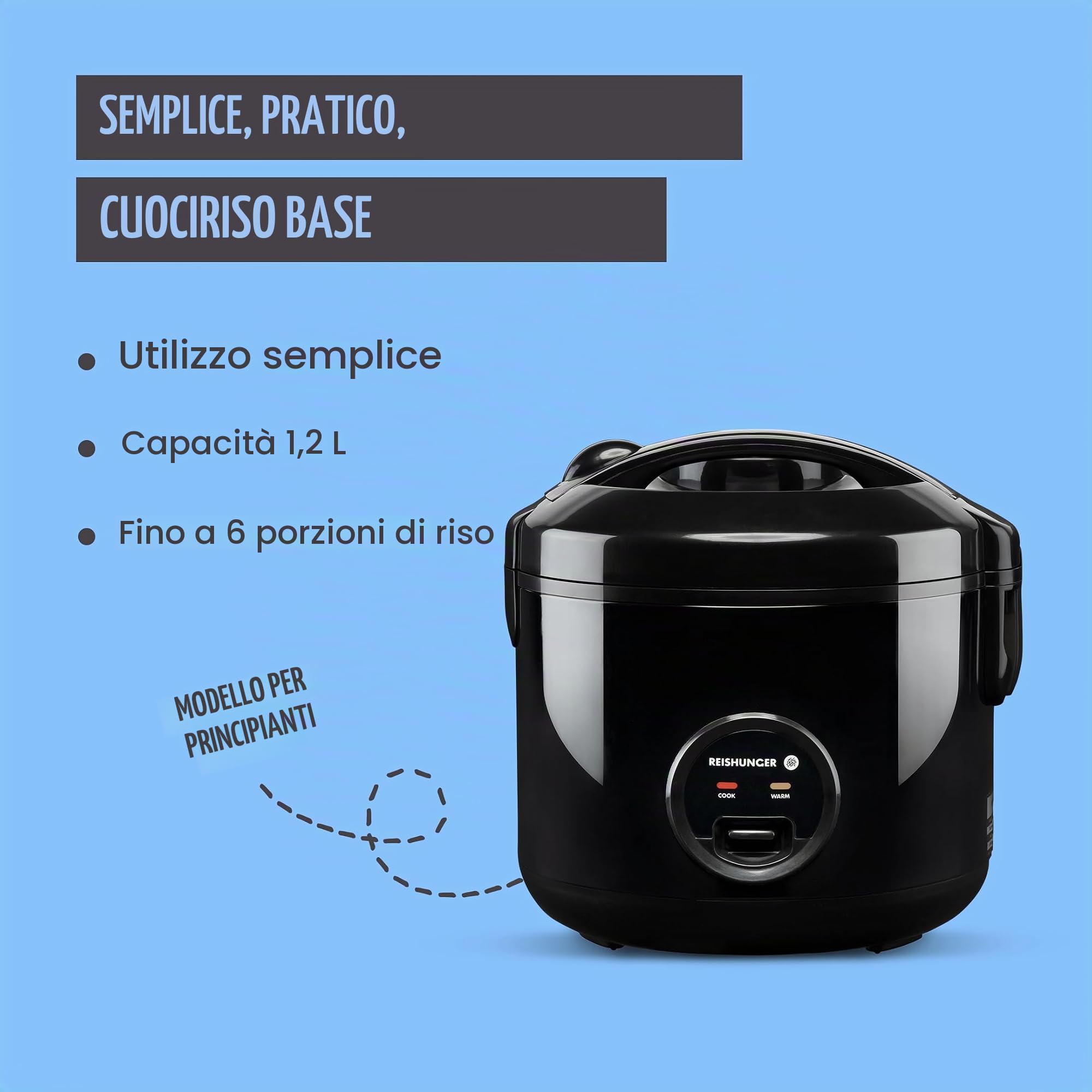 Reishunger Basis cuociriso elettrico 1,2 L grigio 6 porzioni