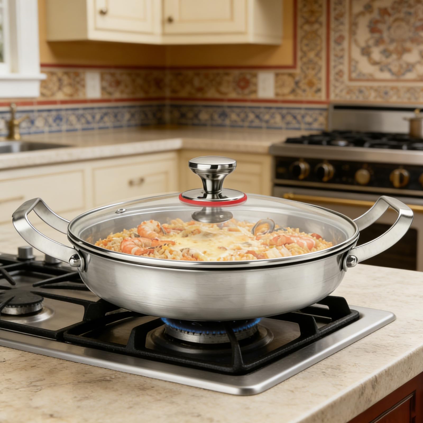 TiryyDrela padella acciaio inox 28 cm con coperchio vetro
