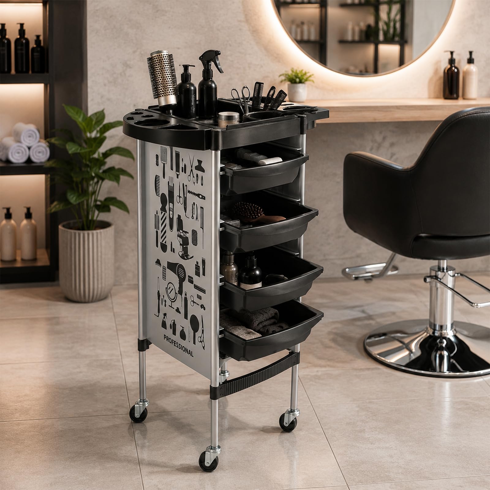 TiryyDrela Carrello Parrucchiere 4 Cassetti 5 Livelli Bianco con Ruote