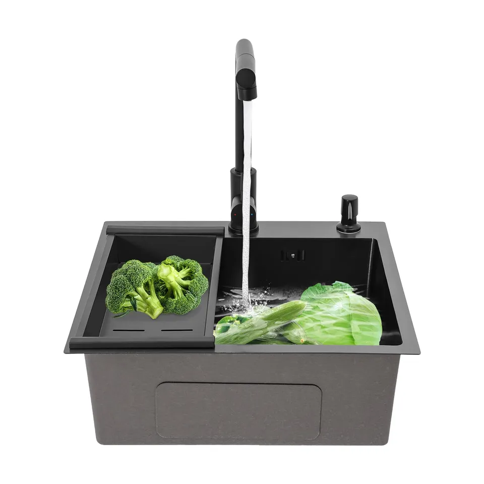 TiryyDrela Lavello Cucina 60 cm Nero Acciaio Inox con Rubinetto