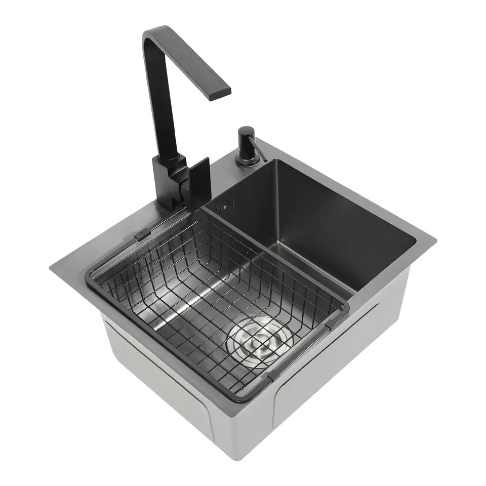 TiryyDrela Lavello Cucina Inox con Rubinetto 1 Vasca Nano Grigio