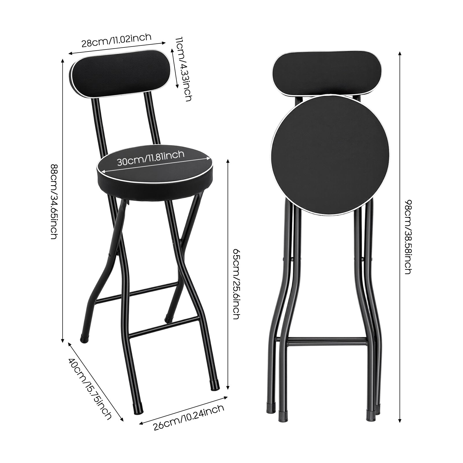 TiryyDrela Sgabelli Bar Pieghevoli 65 cm Set 2 Pezzi Imbottiti