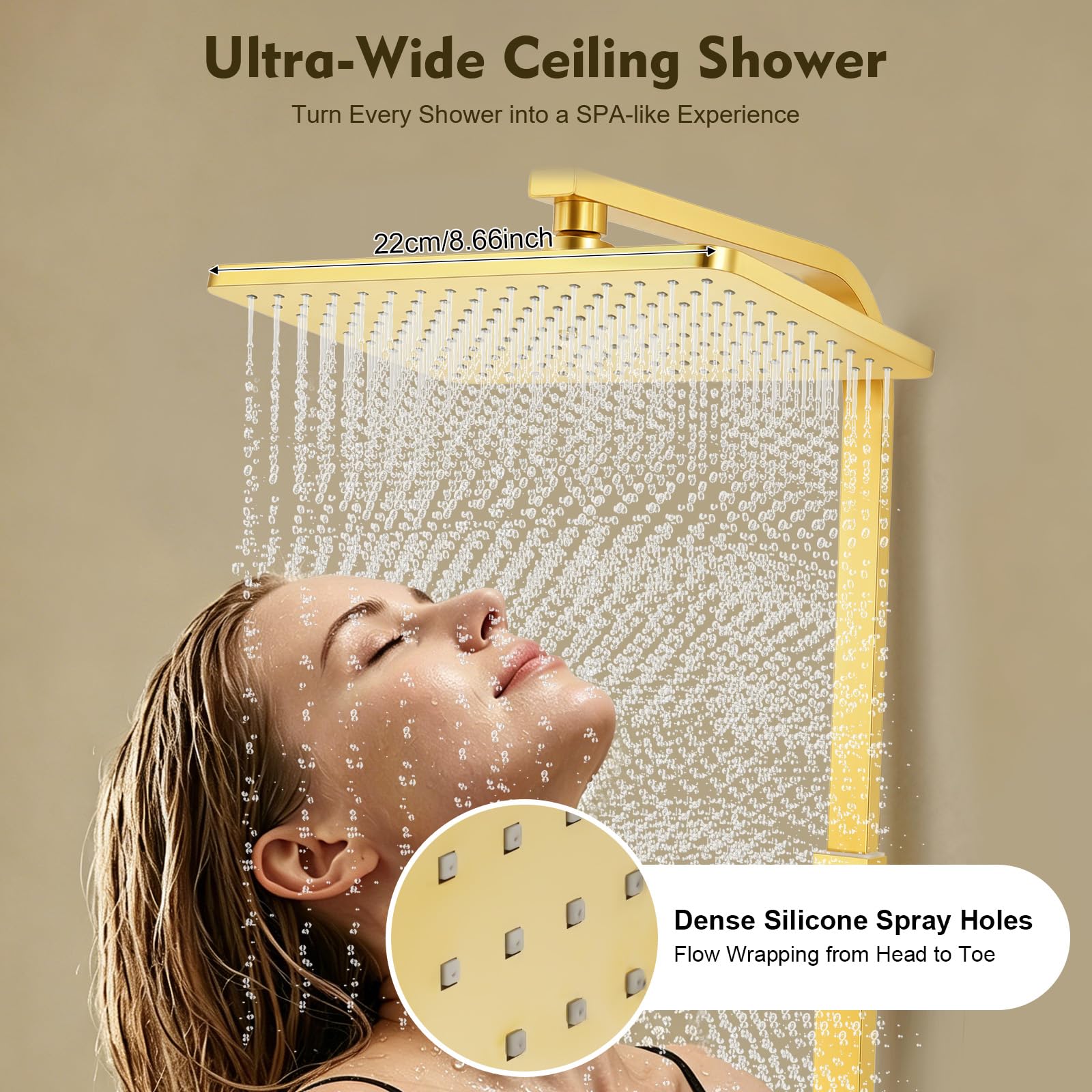 TiryyDrela Colonna Doccia Oro Soffione 31,5 cm Altezza 80-120 cm
