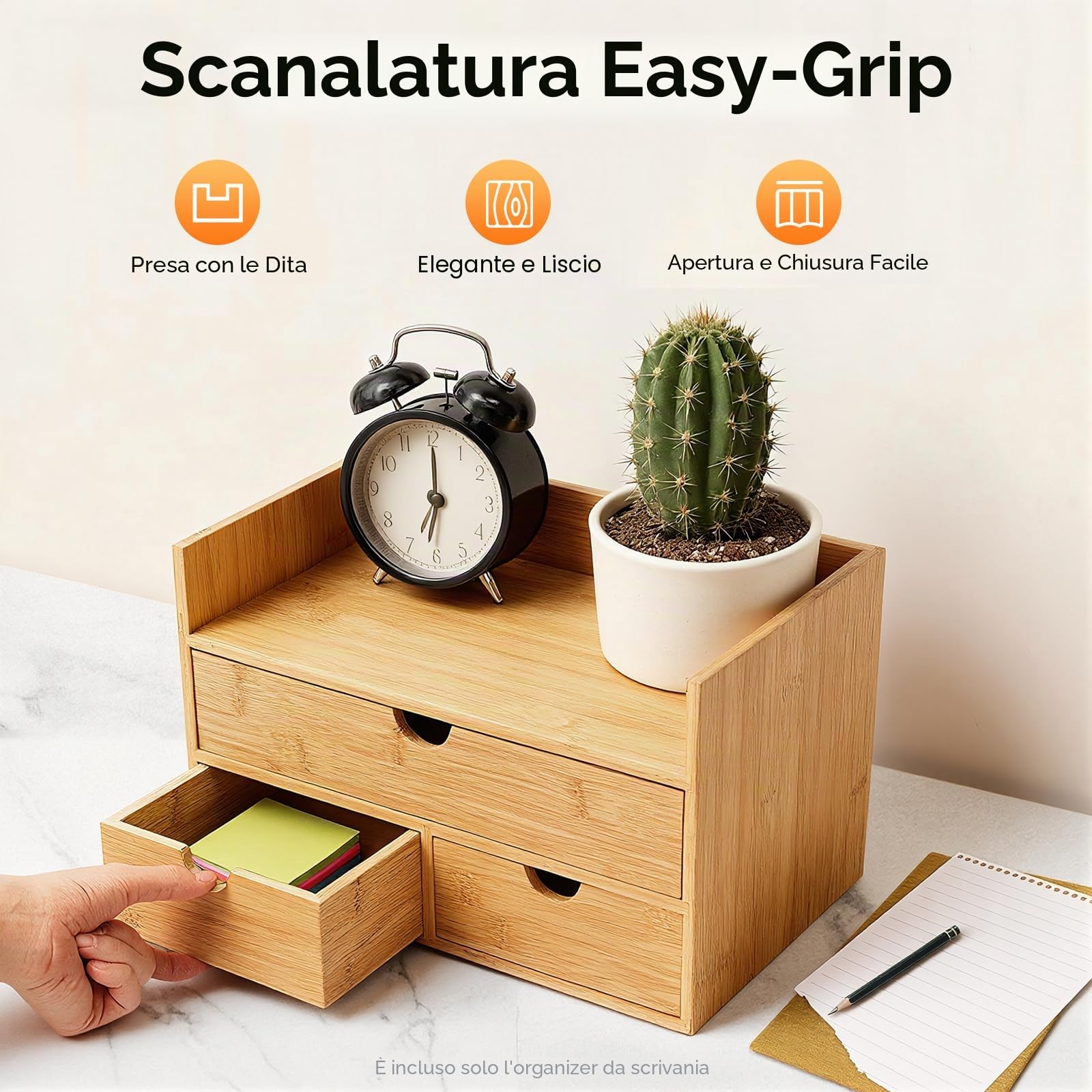 TiryyDrela organizer scrivania bambù 3 cassetti naturale