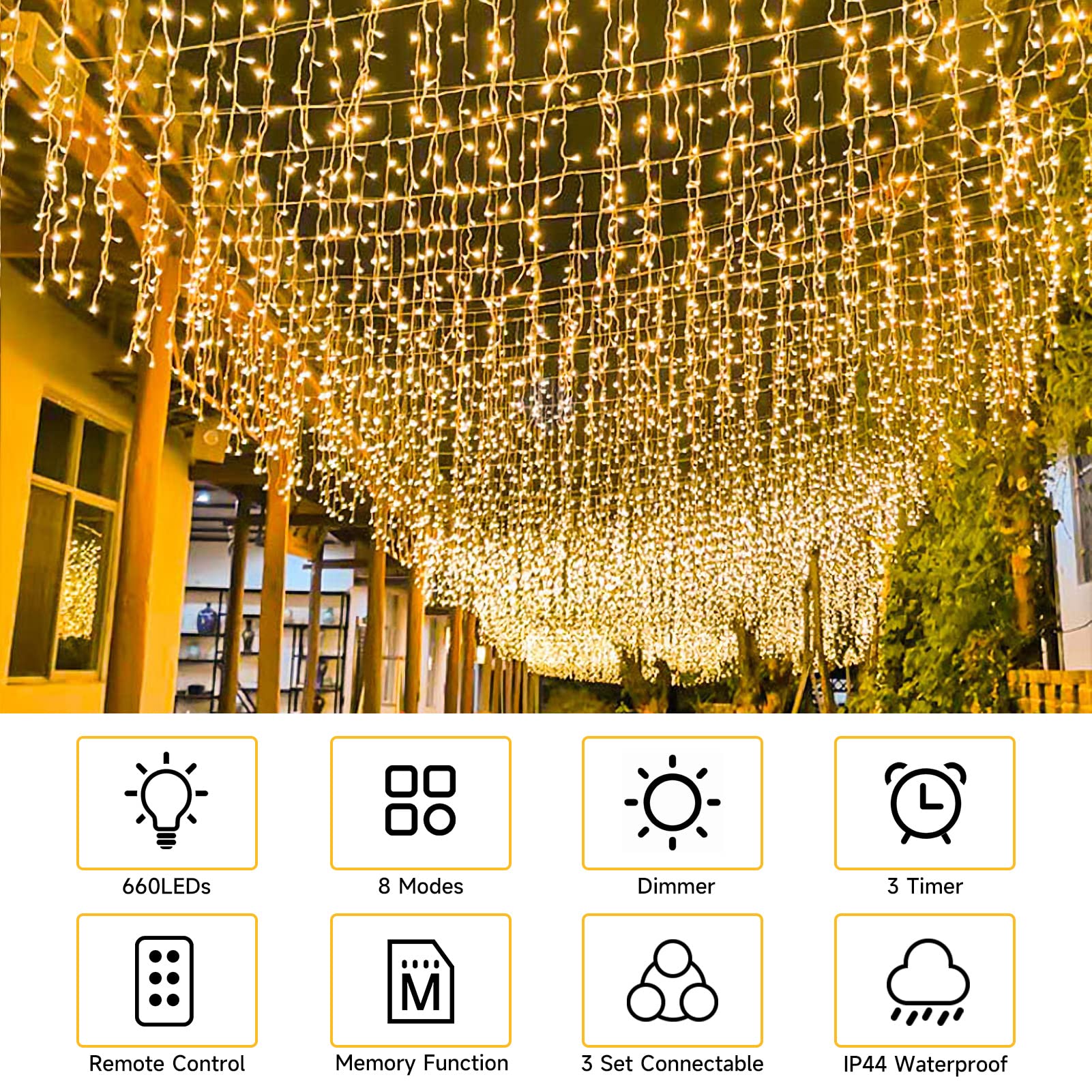 WOWDSGN 660 LED tenda ghiacciolo bianco caldo 20 m