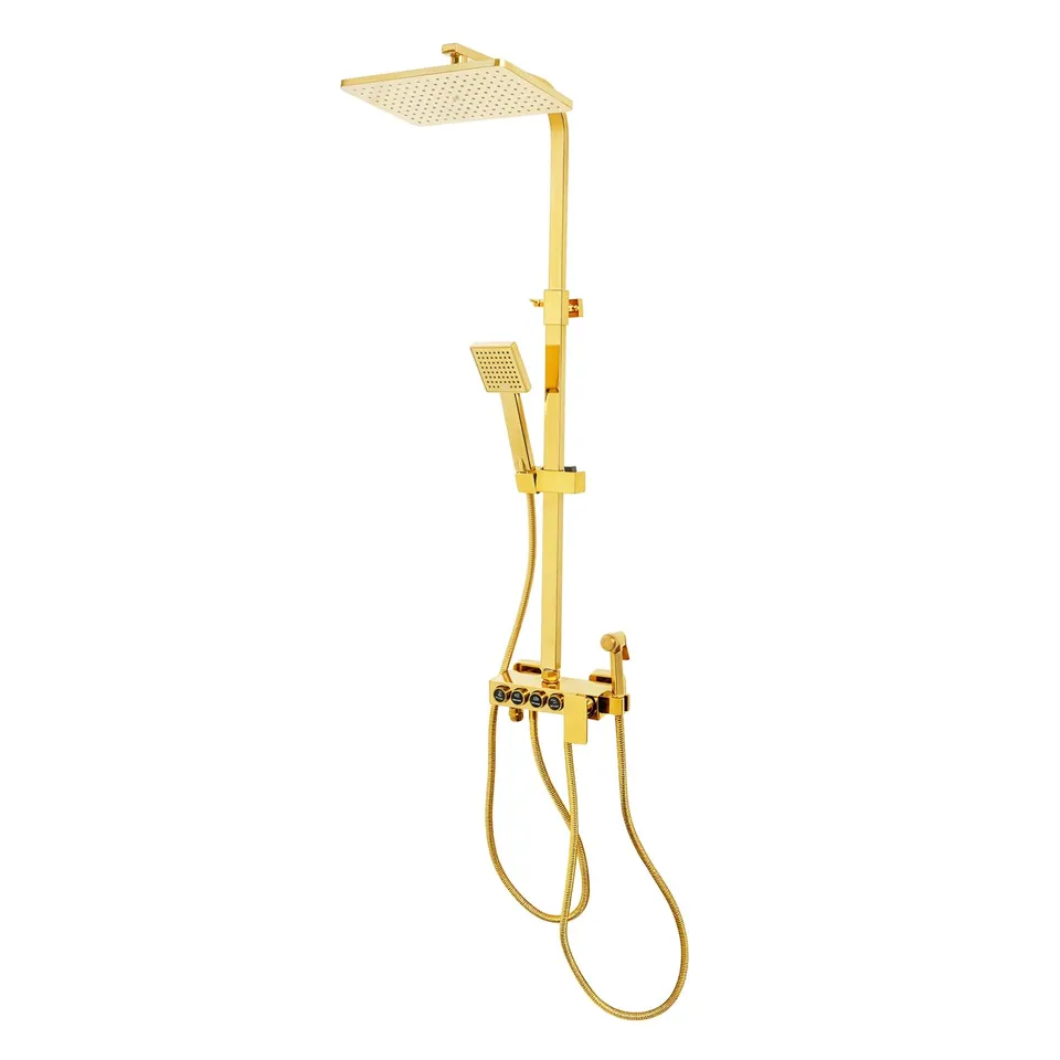 TiryyDrela Colonna Doccia Oro Soffione 31,5 cm Altezza 80-120 cm