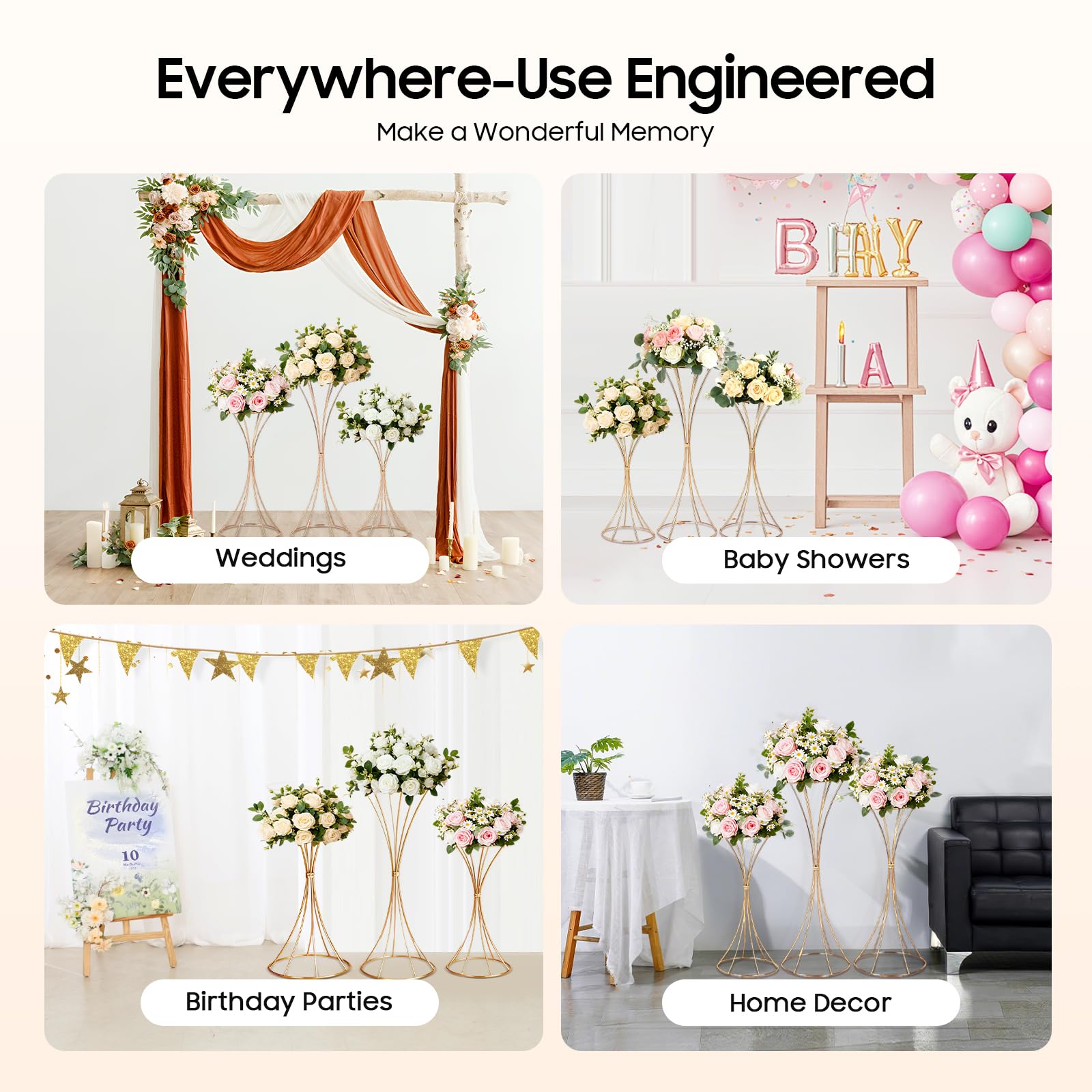 TiryyDrela Supporto Fiori Matrimonio Set 3 Pezzi Oro