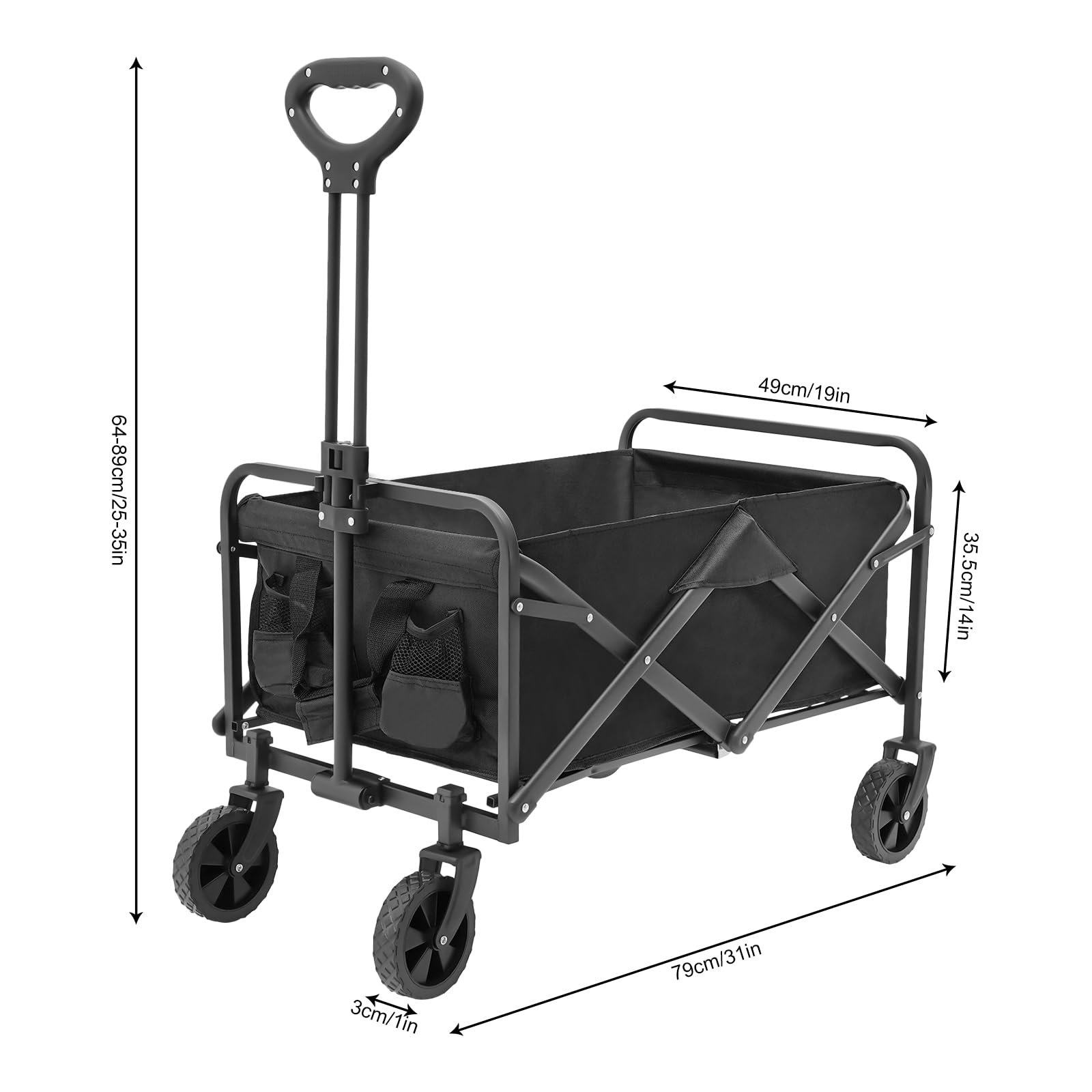 TiryyDrela Carrello Pieghevole 80 kg Nero 67x46x36 cm