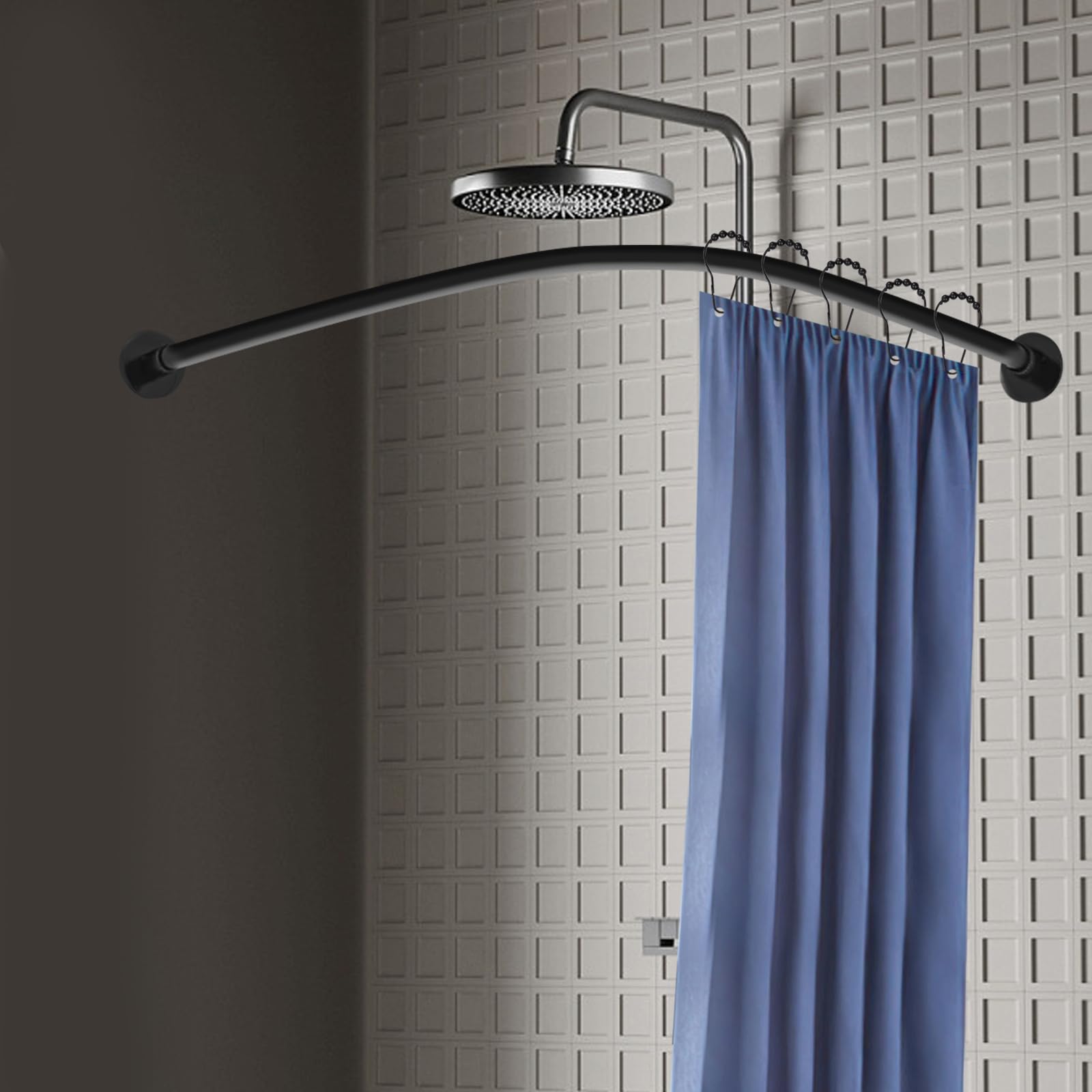 TiryyDrela Bastone Tenda Doccia L 75-95x90-130 Inox 24 Ganci