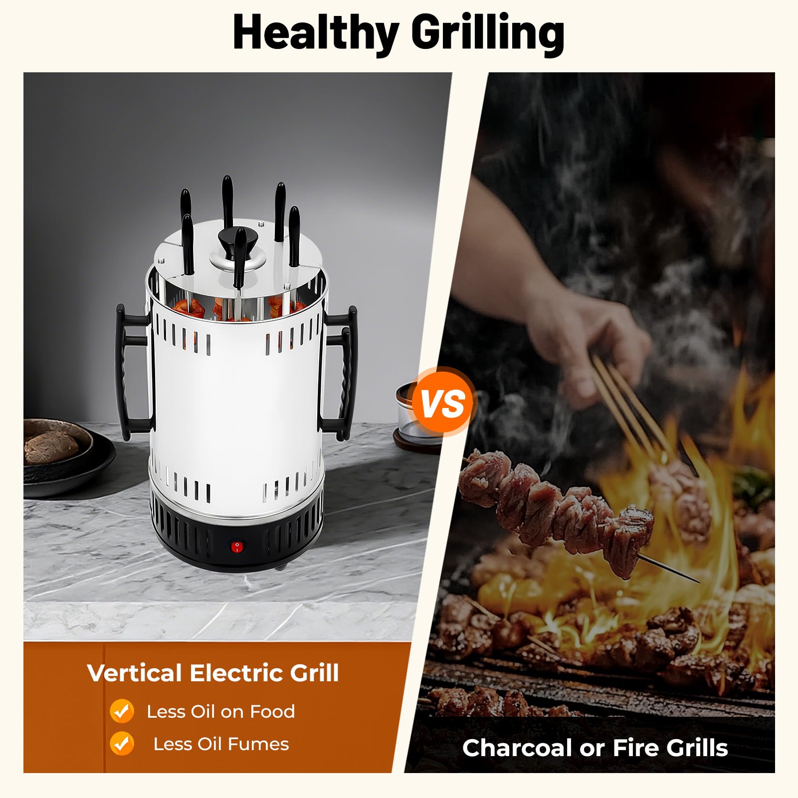 TiryyDrela Barbecue Verticale Elettrico Senza Fumo 1000W