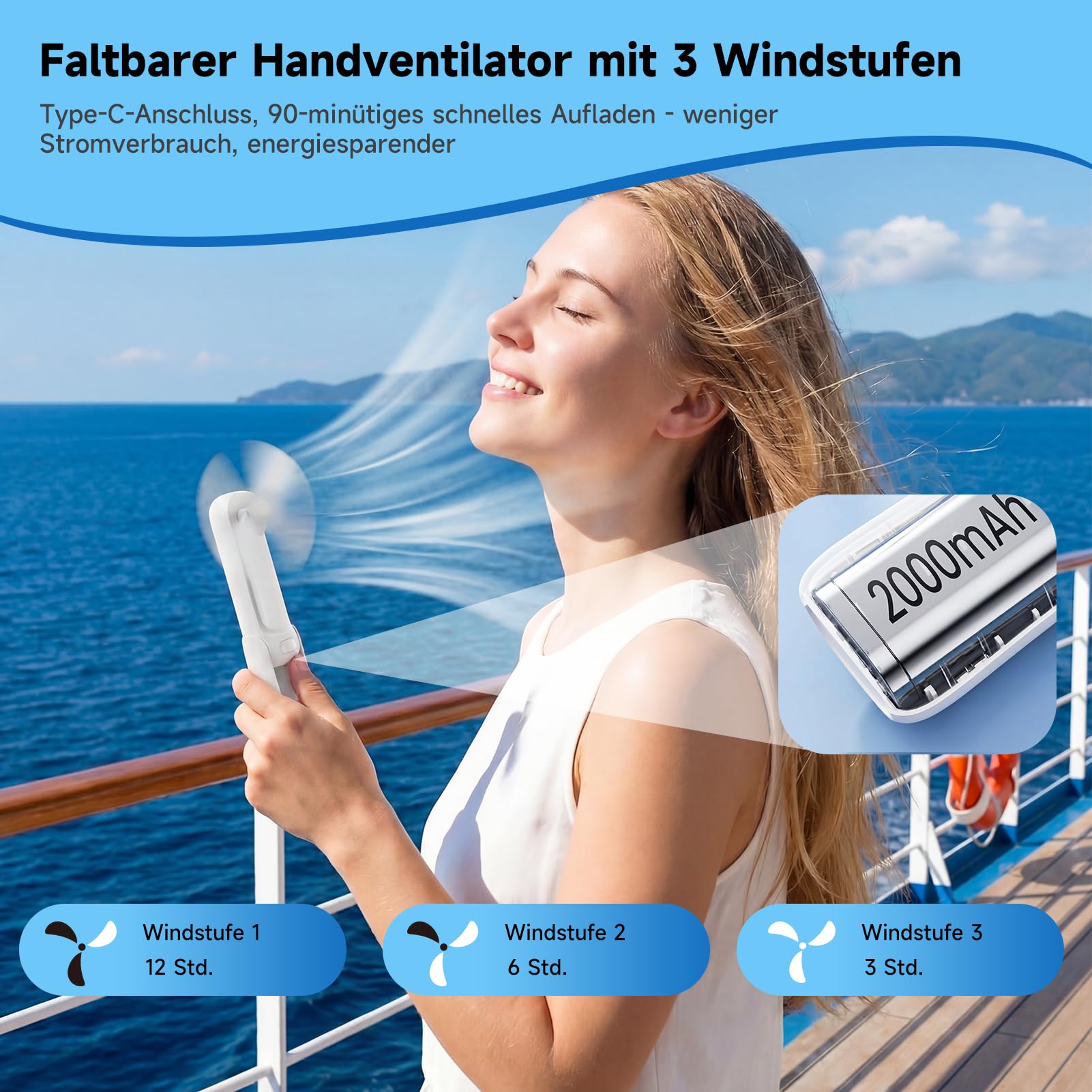 WOWDSGN mini ventilatore portatile bianco 2000 mAh